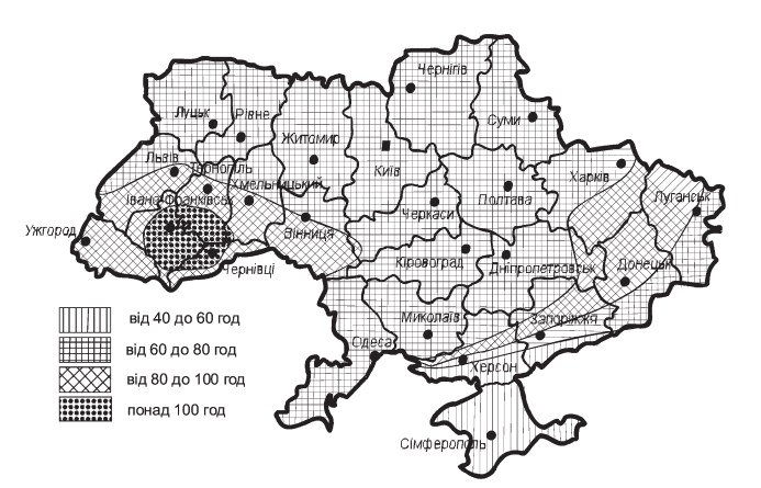 карта гроз україни в годинах на рік