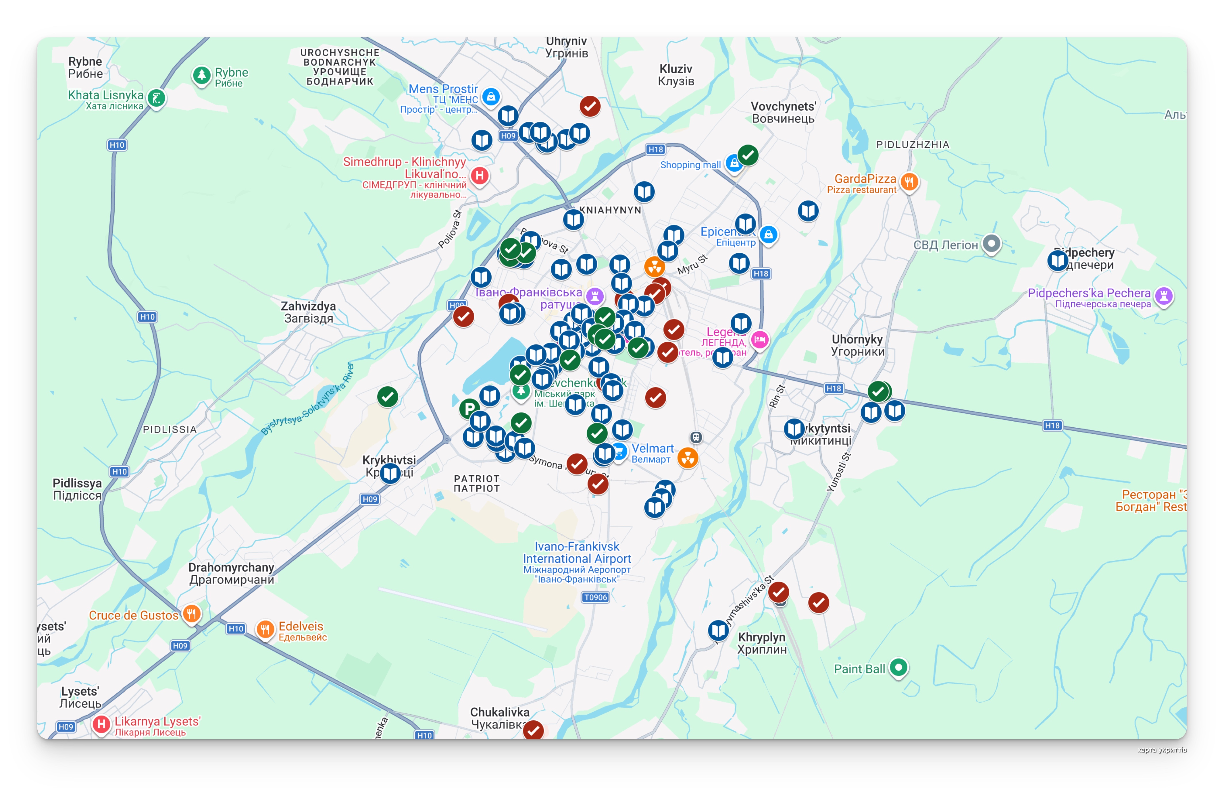 карта укриттів в місті